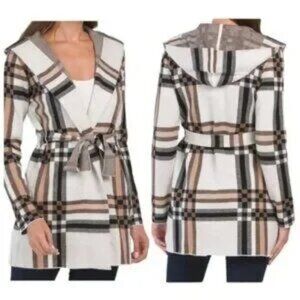 Christian Siriano Plaid hooded long Cardigan Sweater jacket 1X